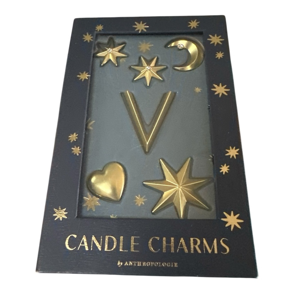 Anthropologie Monogram Candle Charms Gold Letter “V” New In Box Stars Moon